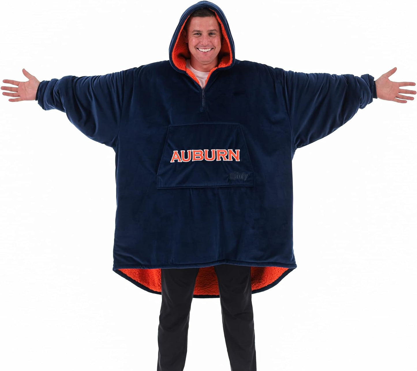 THE COMFY Original Quarter-Zip | Auburn University Logo & Insignia | Oversized Microfiber & Sherpa Wearable Blanket with Zipper, Seen On Shark Tank, One Size Fits All