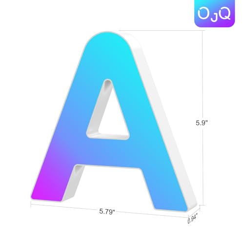 OJQ Light Up Letters LED Letter - Bedroom Lighted Letters Colorful Glitter Alphabet Music Sync Color Changing Letters for Boy Girl Gift Birthday Christmas Wedding Bar Wall Night Light (A)