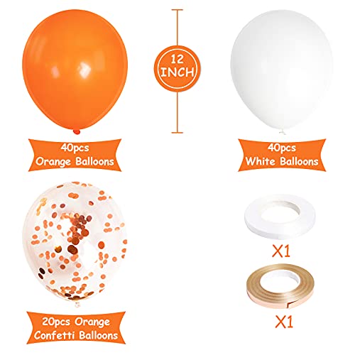 100pcs 12Inch Orange Balloons, Orange Pumpkin Balloons, Orange White Confetti Latex Thanksgiving Day Party Balloons for Autumn Thanksgiving Birthday Wedding Baby Shower Party Decorations Supplies