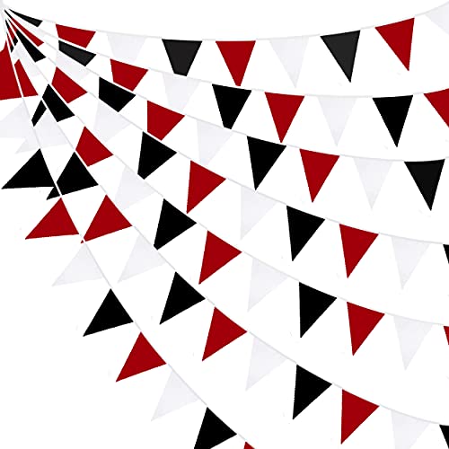 10M/32Ft Red Black White Banner Halloween Party Decorations Triangle Flag Fabric Pennant Garland Bunting for Wedding Graduation Birthday Pirate Casino Mickey Mouse Ladybug Theme Hanging Festival Decor