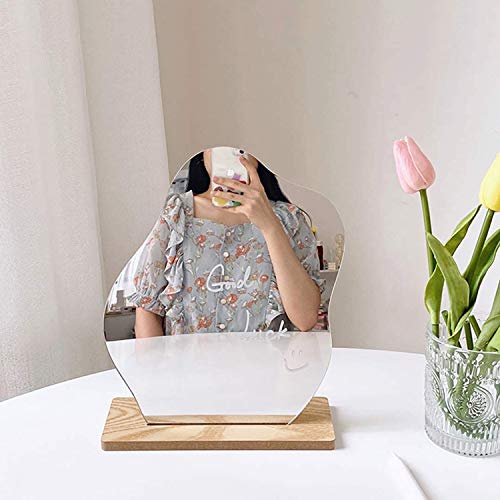 GUOJOZO Acrylic Vanity Makeup Mirror for Desk with Stand-Aesthetic Frameless Table top for Bedroom,Living Room and Minimal Spaces Room Decor (Baby Fat)