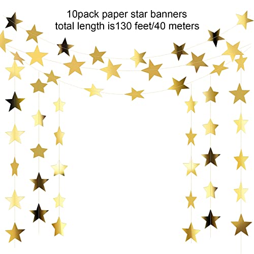 Glitter Star Garland Banner Decoration, 130 Feet Bright Star Hanging Bunting Banner Backdrop for Engagement Wedding Baby Shower Birthday Christmas Party Decor (Gold)