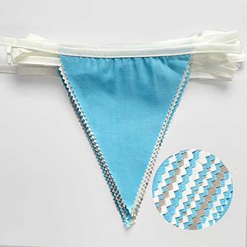 10M/32Ft Blue Grey White Pennant Banner Fabric Triangle Flag Bunting Garland for Boys Kids Baby Shower Gender Reveal Elephant Birthday Anniversary Party Home Outdoor Garden Hanging Decoration (36Pcs)