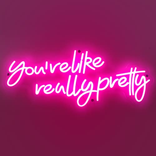 Premium American Brand | Ancient Neon “You're Like Really Pretty” Large Neon Sign | Safe Acrylic & Pink LED Lights | Mean Girls Teen Wall Decor | Inspirational Preppy Party Decorations for Women