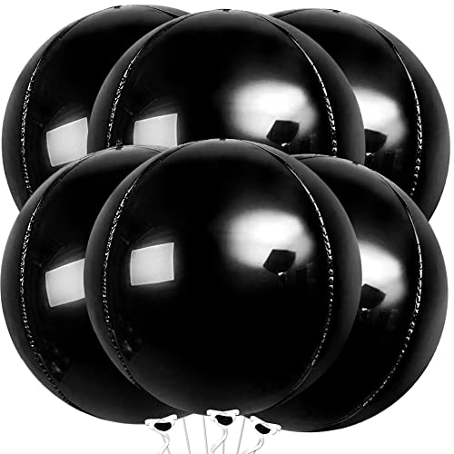 KatchOn, Giant Metallic Black Balloons - 22 Inch, Pack of 6 | Round 4D Black Foil Balloons, Black Birthday Decorations | Halloween Mylar Balloons | Black Metallic Balloons, Black Party Decorations