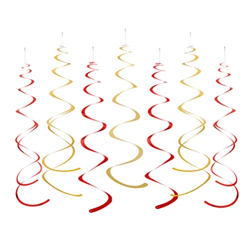 MOWO Gold and Red Foil Swirl Hanging Decoration for Birthday Graduation Wedding New Year Halloween Party Supplies,Pack of 20