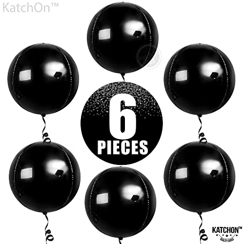 KatchOn, Giant Metallic Black Balloons - 22 Inch, Pack of 6 | Round 4D Black Foil Balloons, Black Birthday Decorations | Halloween Mylar Balloons | Black Metallic Balloons, Black Party Decorations