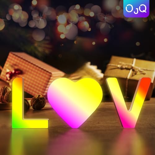 OJQ Light Up Letters LED Letter - Bedroom Lighted Letters Colorful Glitter Alphabet Music Sync Color Changing Letters for Boy Girl Gift Birthday Christmas Wedding Bar Wall Night Light (A)