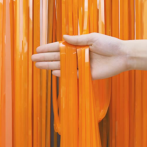 Orange Tinsel Curtain Party Backdrop - GREATRIL Foil Fringe Curtain Party Streamers for Fall/Thanksgiving Day/Birthdays/Doorway/Easter/Coco Theme/Halloweens/Day of The Dead Party Decorations 2 Packs