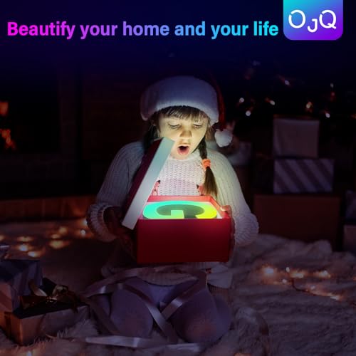 OJQ Light Up Letters LED Letter - Bedroom Lighted Letters Colorful Glitter Alphabet Music Sync Color Changing Letters for Boy Girl Gift Birthday Christmas Wedding Bar Wall Night Light (A)