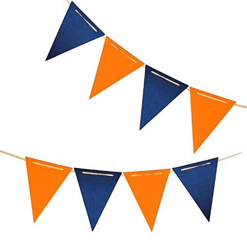 Blue and Orange Pennant Banner,Orange and Blue Vintage Double Sided Triangle Flag，for Party Decoration,Pack of 30pcs Triangle Flag(One 20 Feet or Two 10 Feet)