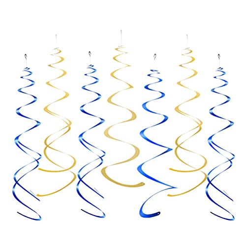 MOWO Gold and Royal Blue Foil Swirl Hanging Decoration for Birthday Graduation New Year Party Supplies,Pack of 20