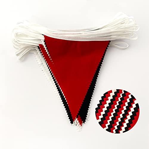 10M/32Ft Red Black White Banner Halloween Party Decorations Triangle Flag Fabric Pennant Garland Bunting for Wedding Graduation Birthday Pirate Casino Mickey Mouse Ladybug Theme Hanging Festival Decor