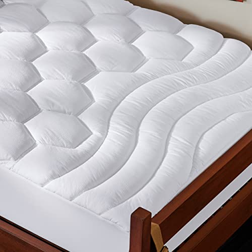 Bedsure Twin XL Mattress Pad - Soft Mattress Cover for College Dorm, Extra Long Twin Quilted Fitted Mattress Protector with 8-21" Deep Pocket, Breathable Fluffy Pillow Top, White, 39x80 Inches