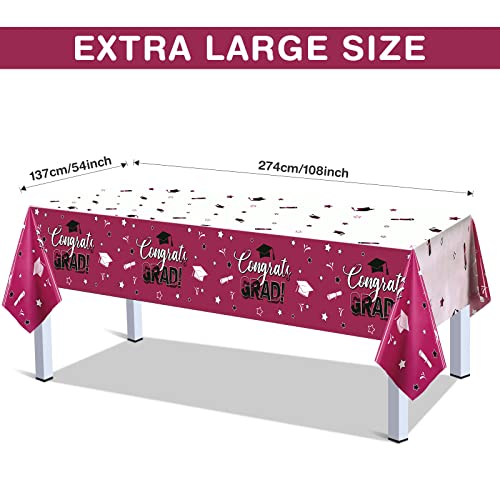 3 Pack Graduation Party Tablecloth Congrats Class of 2022 Graduation Table Covers Grad Cap Table Cloth Rectangle Plastic Tablecloth for Grad Party Decorations and Supplies, 54 x 108 Inch (Maroon)