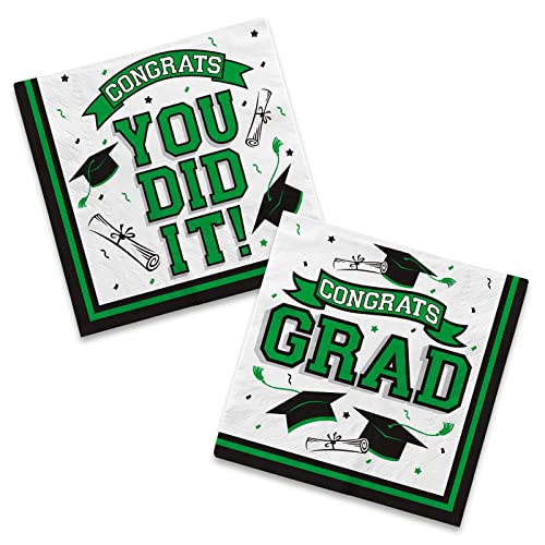 Graduation Party Supplies Disposable Paper Cocktail Napkins for 2023 Graduation Party Decorations, 80 Pack（green and black）