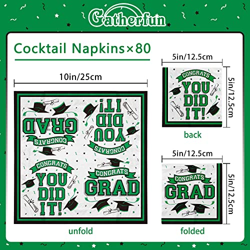 Graduation Party Supplies Disposable Paper Cocktail Napkins for 2023 Graduation Party Decorations, 80 Pack（green and black）