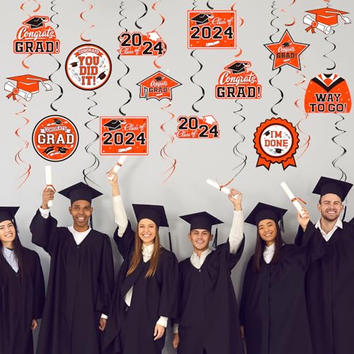 31 Pieces Graduation Decorations Class of 2024, Graduation Hanging Swirl Congrats Grad and Graduation Party Decorations(Orange, Black)