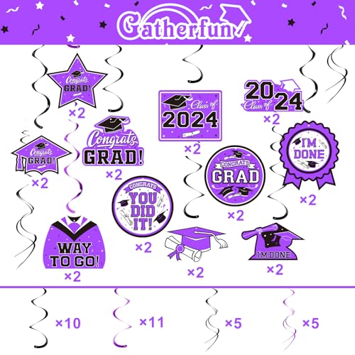 31 Pieces Graduation Decorations Class of 2024, Graduation Hanging Swirl Congrats Grad and Graduation Party Decorations(Purple, Black)