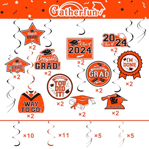 31 Pieces Graduation Decorations Class of 2024, Graduation Hanging Swirl Congrats Grad and Graduation Party Decorations(Orange, Black)