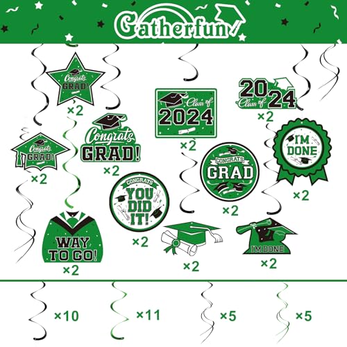 31 Pieces Graduation Decorations Class of 2024, Graduation Hanging Swirl Congrats Grad and Graduation Party Decorations(Green, Black)