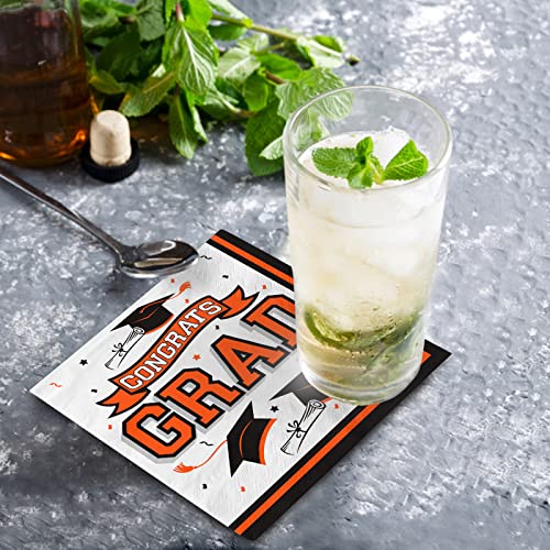 Graduation Party Supplies Disposable Paper Cocktail Napkins for 2023 Graduation Party Decorations, 80 Pack（orange and black）