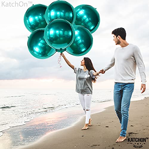 KatchOn, Large, 22 Inch Emerald Green Balloons - Pack of 6 | Dark Green Mylar Balloons | 360 Degree 4D Sphere Emerald Green Christmas Decorations | Emerald Balloons for Emerald Green Party Decorations