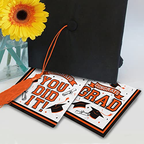 Graduation Party Supplies Disposable Paper Cocktail Napkins for 2023 Graduation Party Decorations, 80 Pack（orange and black）