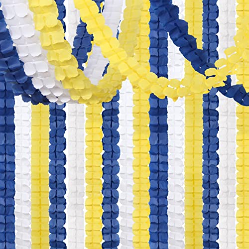 Navy-Blue White-Yellow Party-Decorations Streamers Garland - 12pcs 4-Leaf Clover Paper Streamer,Graduation Wedding Birthday Baby Bridal Shower Banners Decor