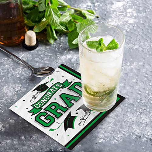 Graduation Party Supplies Disposable Paper Cocktail Napkins for 2023 Graduation Party Decorations, 80 Pack（green and black）