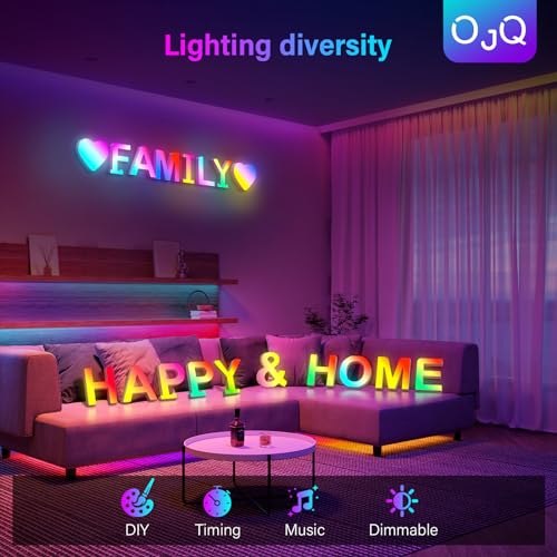 OJQ Light Up Letters LED Letter - Bedroom Lighted Letters Colorful Glitter Alphabet Music Sync Color Changing Letters for Boy Girl Gift Birthday Christmas Wedding Bar Wall Night Light (A)