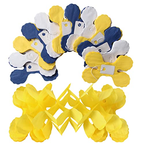 Navy-Blue White-Yellow Party-Decorations Streamers Garland - 12pcs 4-Leaf Clover Paper Streamer,Graduation Wedding Birthday Baby Bridal Shower Banners Decor