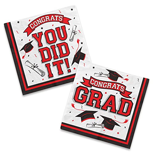 Graduation Party Supplies Disposable Paper Cocktail Napkins for 2023 Graduation Party Decorations, 80 Pack（red and black）