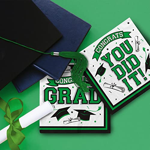 Graduation Party Supplies Disposable Paper Cocktail Napkins for 2023 Graduation Party Decorations, 80 Pack（green and black）