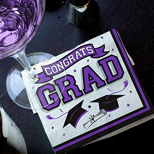 Graduation Party Supplies Disposable Paper Cocktail Napkins for 2023 Graduation Party Decorations, 80 Pack（purple and black）