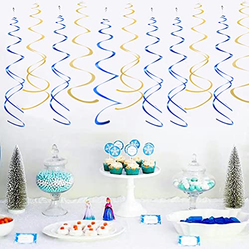 MOWO Gold and Royal Blue Foil Swirl Hanging Decoration for Birthday Graduation New Year Party Supplies,Pack of 20