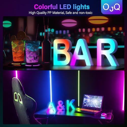 OJQ Light Up Letters LED Letter - Bedroom Lighted Letters Colorful Glitter Alphabet Music Sync Color Changing Letters for Boy Girl Gift Birthday Christmas Wedding Bar Wall Night Light (A)