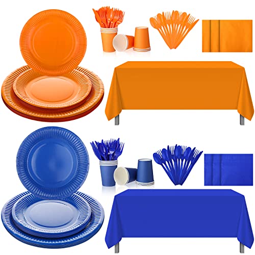 Sieral Orange and Blue War Birthday Party Supplies Disposable Plastic Tablecloth Paper Plates Napkins Tableware Complete Party for Target Sign Wart War Birthday Party Decorations(142 Pieces)