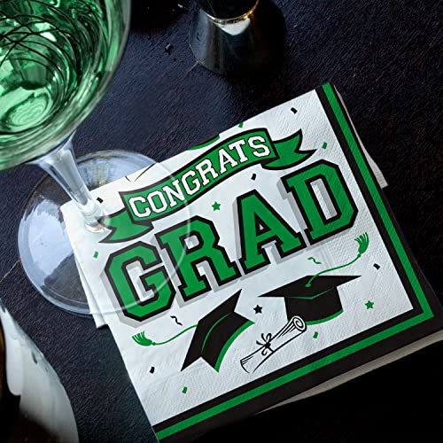 Graduation Party Supplies Disposable Paper Cocktail Napkins for 2023 Graduation Party Decorations, 80 Pack（green and black）