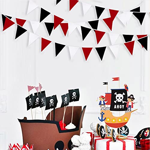 10M/32Ft Red Black White Banner Halloween Party Decorations Triangle Flag Fabric Pennant Garland Bunting for Wedding Graduation Birthday Pirate Casino Mickey Mouse Ladybug Theme Hanging Festival Decor