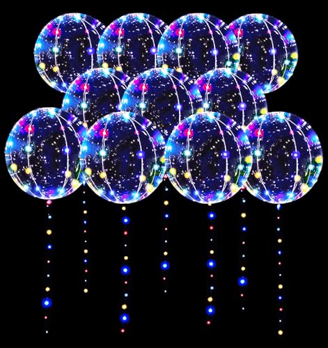 LED Balloons 10 Pack, Light Up Balloons 20 Inches Clear Helium Bobo Balloons, Glow Bubble Balloons with String Lights for Valentines Day Halloween Christmas Wedding Birthday Party Decoration