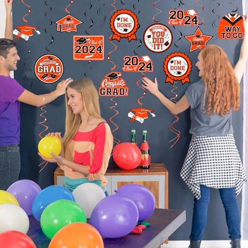 31 Pieces Graduation Decorations Class of 2024, Graduation Hanging Swirl Congrats Grad and Graduation Party Decorations(Orange, Black)