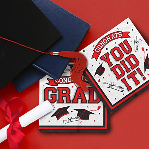 Graduation Party Supplies Disposable Paper Cocktail Napkins for 2023 Graduation Party Decorations, 80 Pack（red and black）