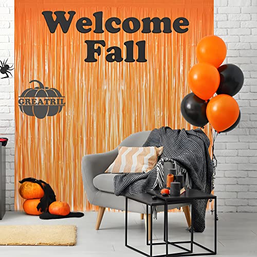 Orange Tinsel Curtain Party Backdrop - GREATRIL Foil Fringe Curtain Party Streamers for Fall/Thanksgiving Day/Birthdays/Doorway/Easter/Coco Theme/Halloweens/Day of The Dead Party Decorations 2 Packs