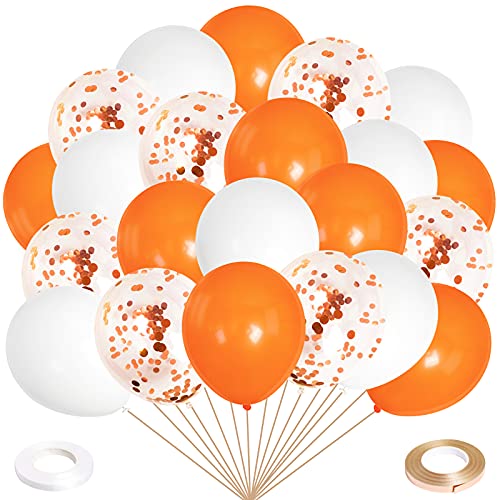 100pcs 12Inch Orange Balloons, Orange Pumpkin Balloons, Orange White Confetti Latex Thanksgiving Day Party Balloons for Autumn Thanksgiving Birthday Wedding Baby Shower Party Decorations Supplies