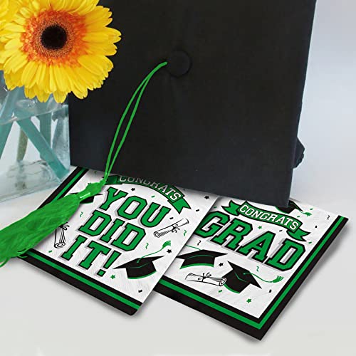 Graduation Party Supplies Disposable Paper Cocktail Napkins for 2023 Graduation Party Decorations, 80 Pack（green and black）