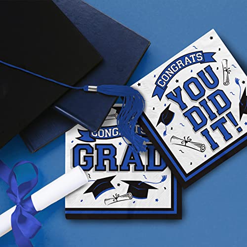 Graduation Party Supplies Disposable Paper Cocktail Napkins for 2023 Graduation Party Decorations, 80 Pack（blue and black）