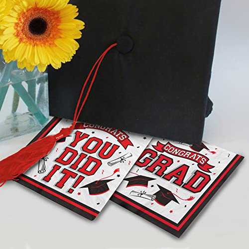 Graduation Party Supplies Disposable Paper Cocktail Napkins for 2023 Graduation Party Decorations, 80 Pack（red and black）