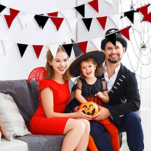 10M/32Ft Red Black White Banner Halloween Party Decorations Triangle Flag Fabric Pennant Garland Bunting for Wedding Graduation Birthday Pirate Casino Mickey Mouse Ladybug Theme Hanging Festival Decor