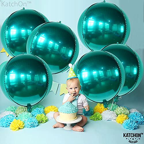 KatchOn, Large, 22 Inch Emerald Green Balloons - Pack of 6 | Dark Green Mylar Balloons | 360 Degree 4D Sphere Emerald Green Christmas Decorations | Emerald Balloons for Emerald Green Party Decorations